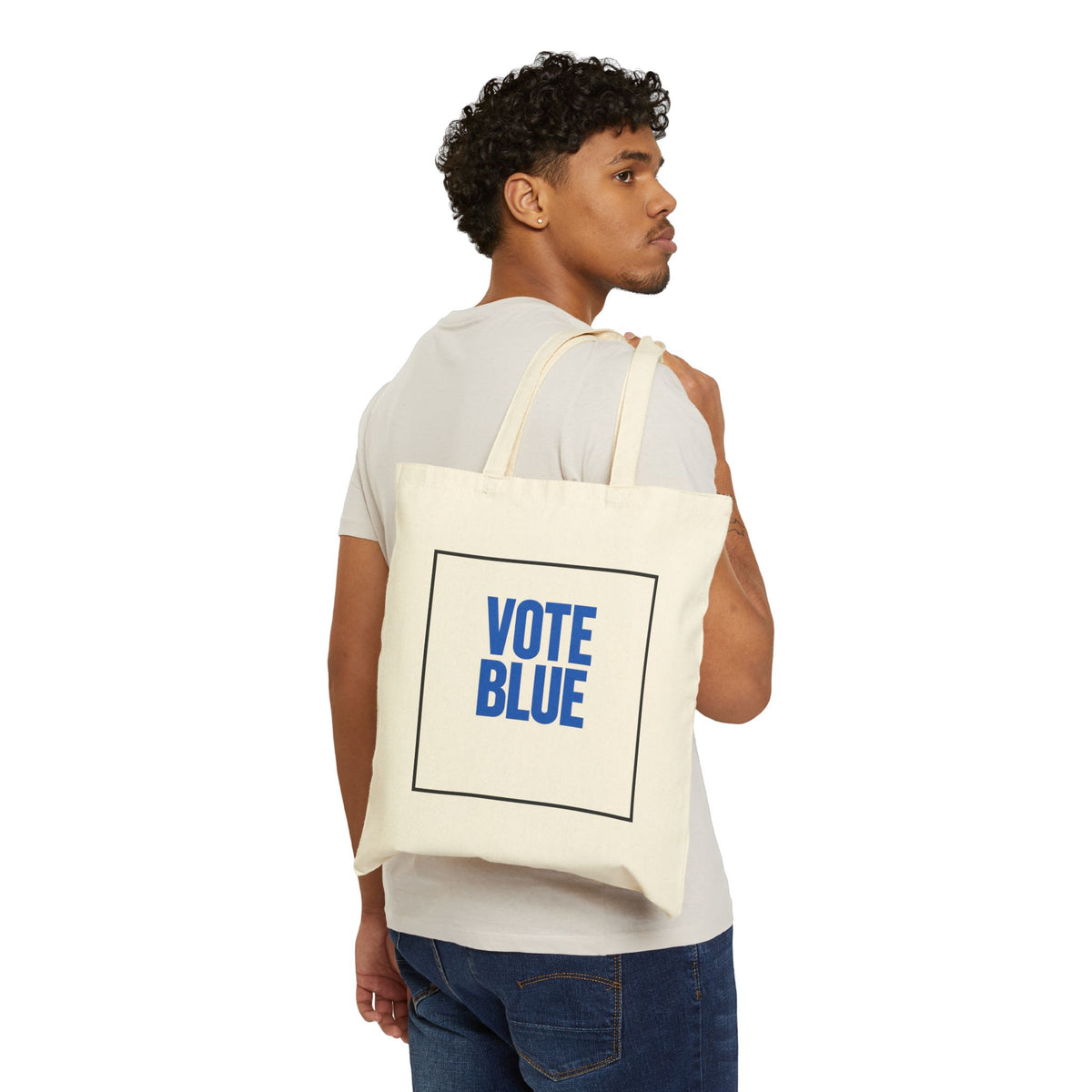 Tote Bag — Inspirational & Political Canvas Tote ("Don't Look Back" / "Vote Blue")