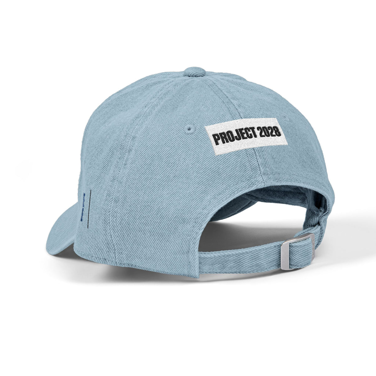 Embroidered 'PROJECT' Denim Hat – Retro Stripes Baseball Cap
