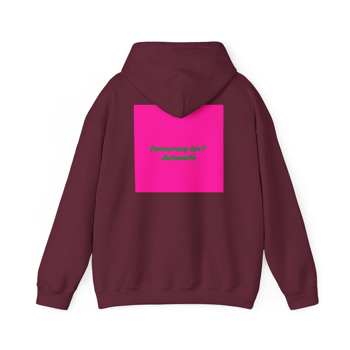 Democracy Project Hoodie | Bold Retro Text, Pink & Orange Square Design