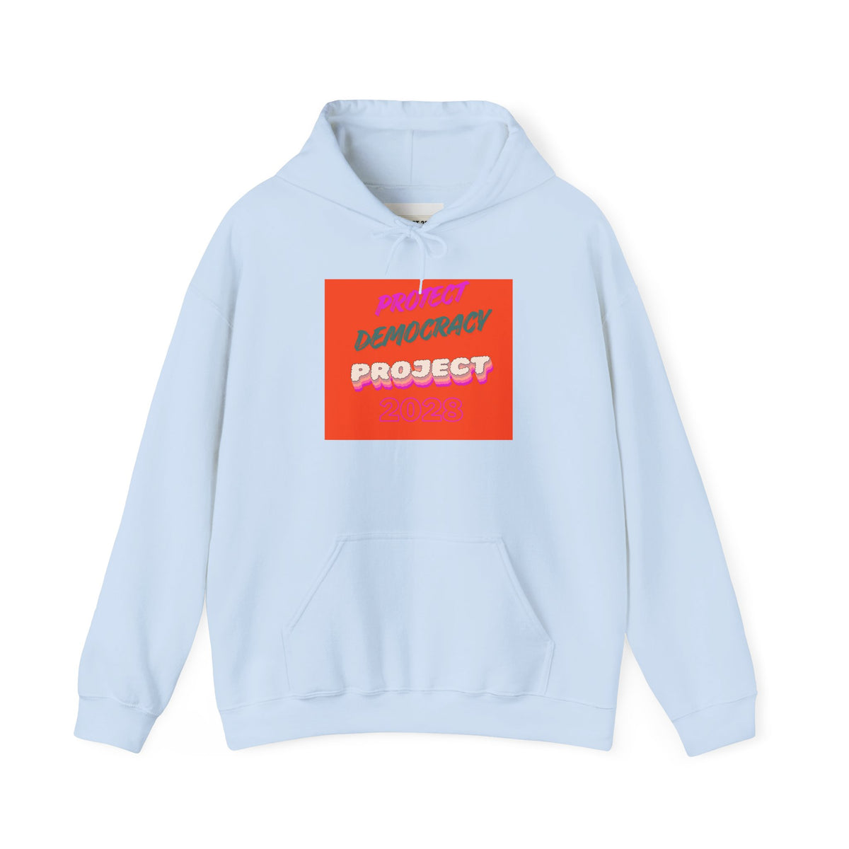 Democracy Project Hoodie | Bold Retro Text, Pink & Orange Square Design