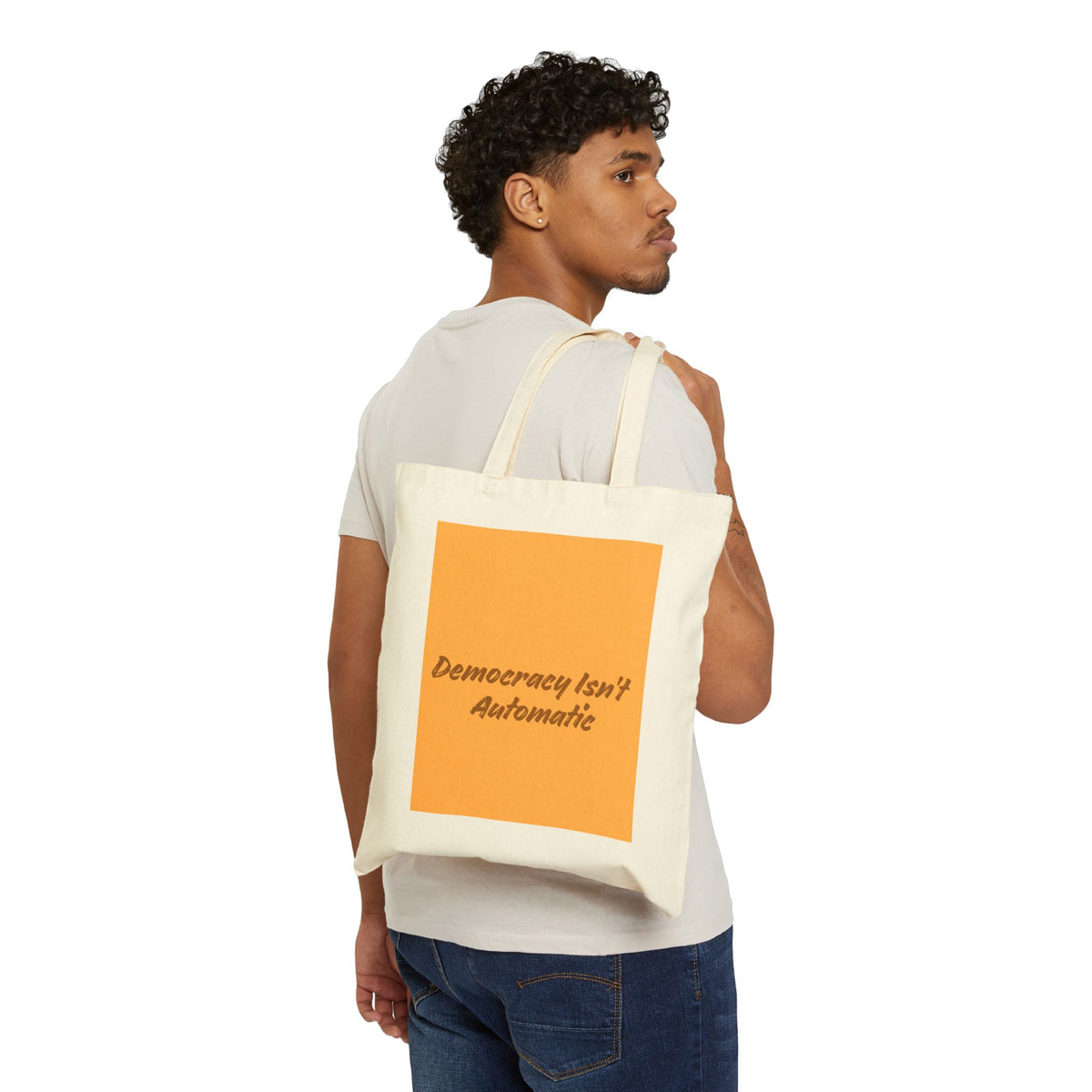 Project 2028 Cotton Canvas Tote — "Democracy Isn't Automatic" Political Protest Bag