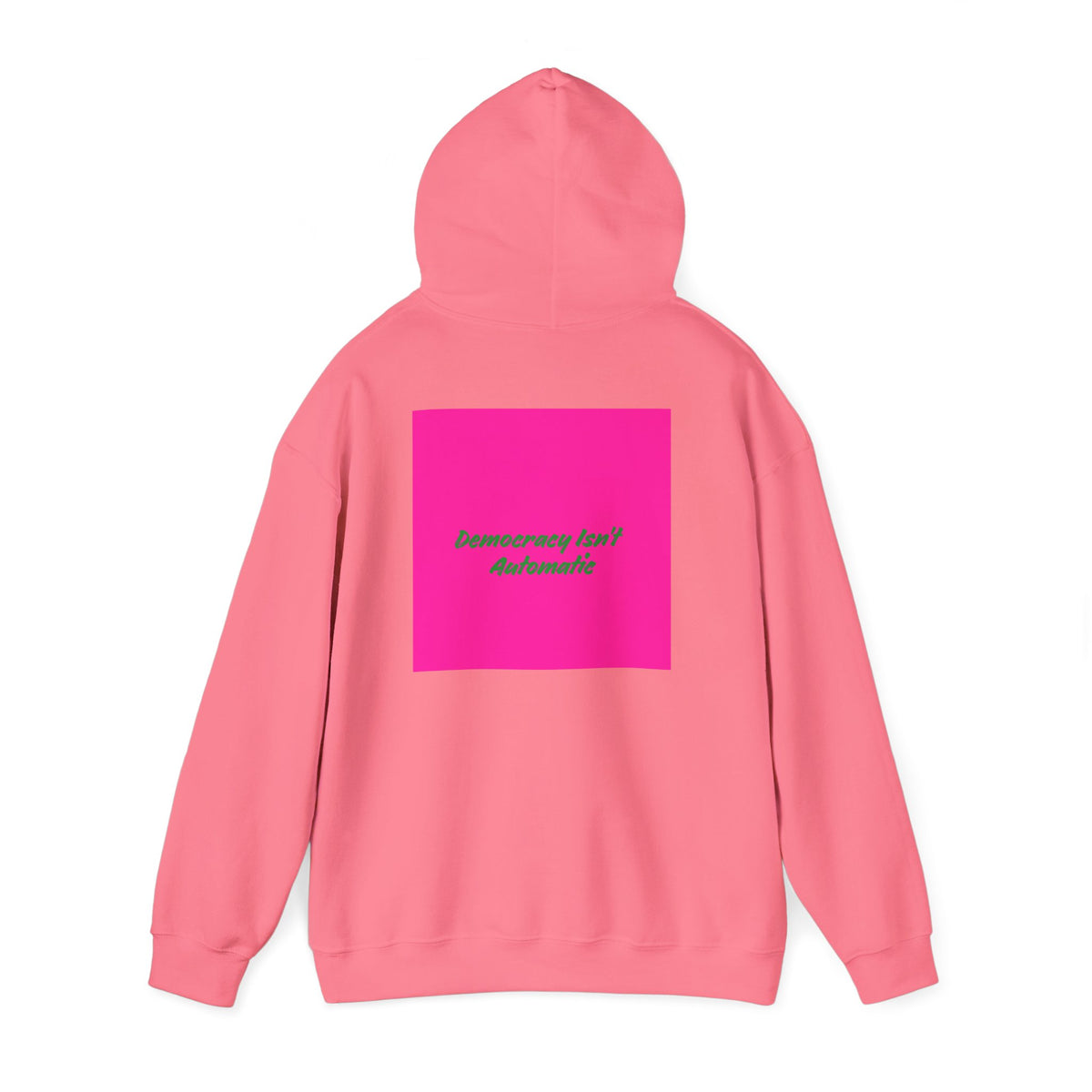 Democracy Project Hoodie | Bold Retro Text, Pink & Orange Square Design