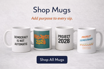 Four mugs with various designs and text on a light gray background, with 'Shop Mugs' text above.